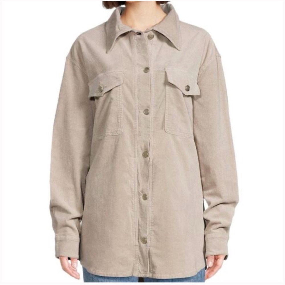 GOOD AMERICAN Corduroy Wide Shacket Shirt Jacket 1/2 small medium tan beige snap